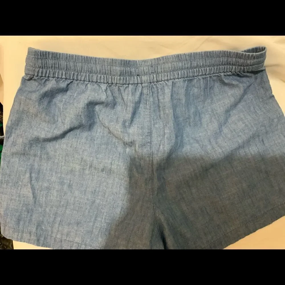 J Crew Womens Blue Elastic Drawstring Waist Side Split Denim Casual Shorts M